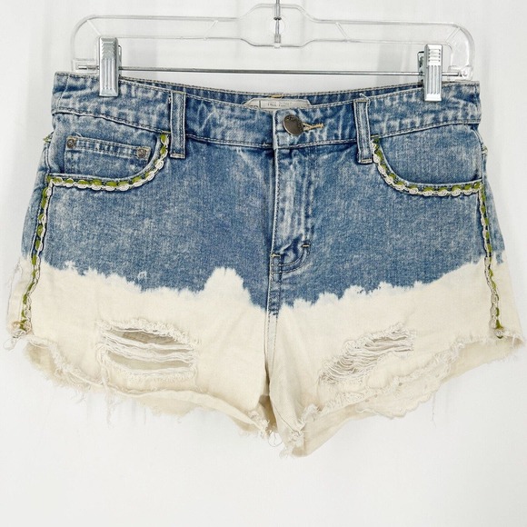 Free People Size 26 Distressed Ombre Bleach Dip Dye Cutoff Denim‎ Shorts (28x2) - Picture 1 of 7